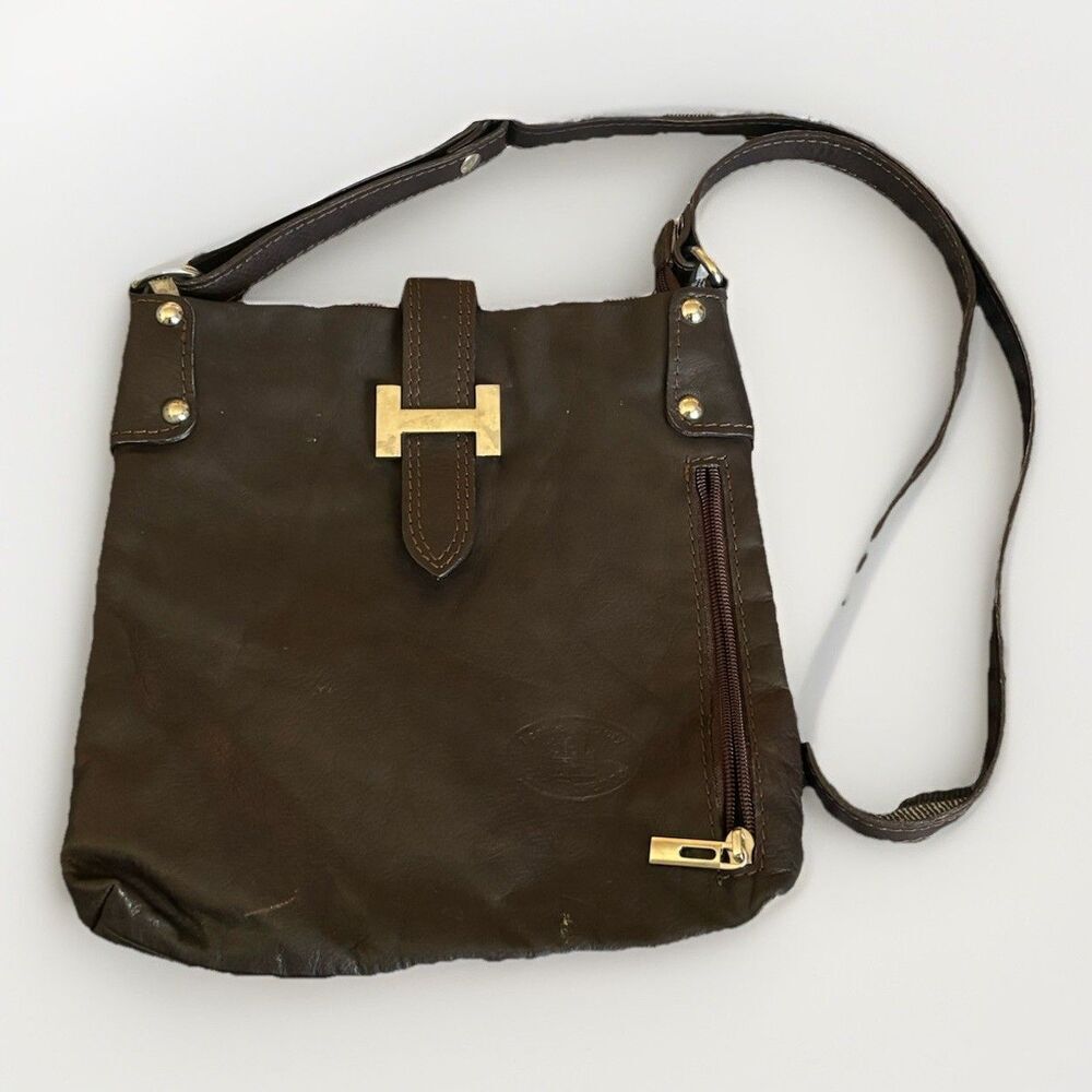 Crossbody Purse Bag Brown Leather With Old Florence Italy Lining